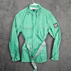 Belstaff Green Nylon Field Jacket Large Belted Moto Utility Reflective Trim